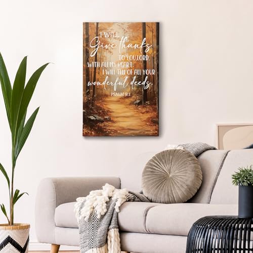 HIWX Fall Christian Wall Decor, Autumn Nature Forest Thanksgiving Bible Verse Framed Canvas Painting Wall Art Decor, Rustic Fall Wall Art Home Decoration for Bedroom Living Room Church, 16x24 - color: fall 1, size: 24"L x 16"W