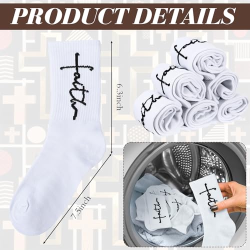 Cutecrop 6 Pairs Christian Faith Socks for Youth Religious Crew Socks - color: White
