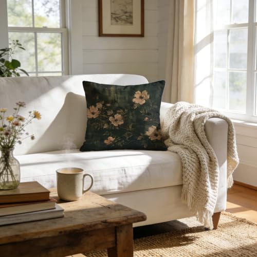 Moody Floral Pillow Cover 18x18, Dark Academia Botanical Decor - color: 22color