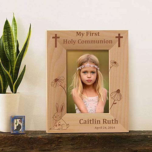 Personalized My First Holy Communion Picture Frame 3 1/2" x 5" Brown (Vertical) - size: 5" x 3 1/2", style: Vertical