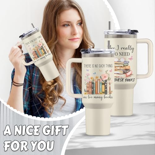 Book Lovers 40oz Tumbler, with Handle Straw, Stainless Steel Cup - color: Reading