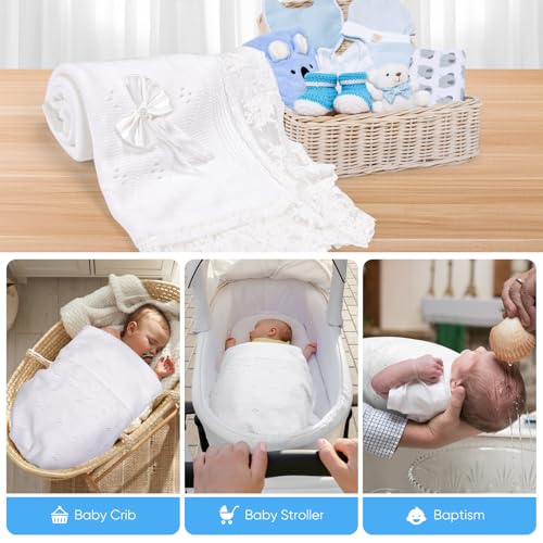 Baby Blanket White Lace Knitted Crochet Towel Baptism Christening Gift - color: Lace Blanket
