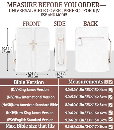 Vegan Leather Bible Cover Case, Bible Bag for Men Women, Gift Box Packaging - color: White