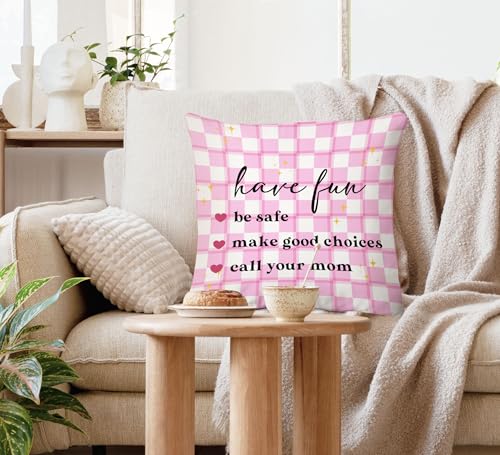 Voatok Funny Call Your Mom Pillow Cover 18x18, College Students Gifts, Preppy Pink Checkered Decorative Throw Pillow Cover Pillowcases Decorations for Girls College Dorm Sofa Bed Couch Decor - color: Funny-1