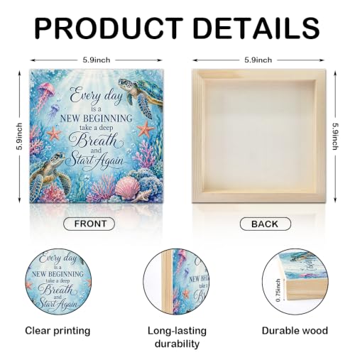 Every Day Is A New Beginning Wooden Box Sign, Sea Turtle Decor - color: Multi-color-017