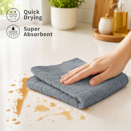 Kitinjoy Premium Cotton Check Kitchen Towels 6 Pack, 16" x 28", Grey - color: Grey, size: 16" x 28" - 6 Pack
