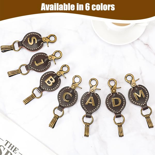 Initial Letter Keychain Brown Leather Alphabet Keychain with Easy Clasp, Key Car Key Bag Key Ring for Women Mens - color: B