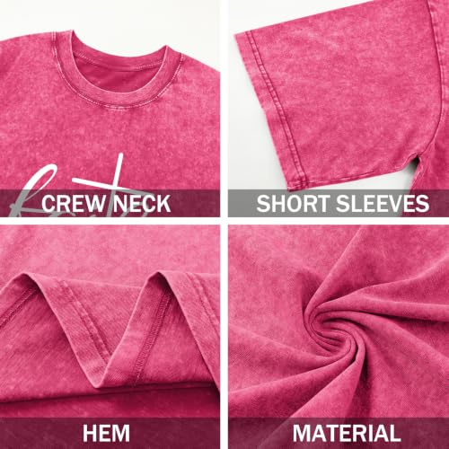 Christian Shirts for Women Faith Can Move Mountains Acid Wash Graphic Shirt Jesus Religious Bible Verse Tee Tops - color: Pink, size: XX-Large