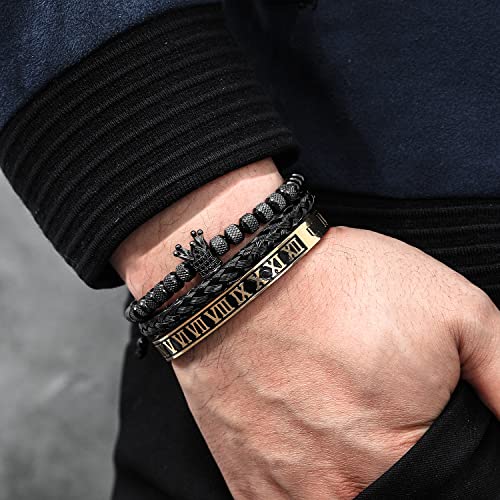 WFYOU Stainless Steel Bracelets for Men Gold Cuff Bracelet Birthday Gifts - color: Black 10