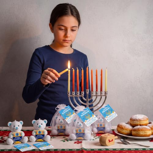 Silipull 12 Pcs Hanukkah Plush Bear Gifts Hold Menorah Hanukkah Stuffed Toy Party Supplies Decorations 4.1" for Young Kid's Family Reunions Party Favor Gift Box Stuffers - style: Hanukkah