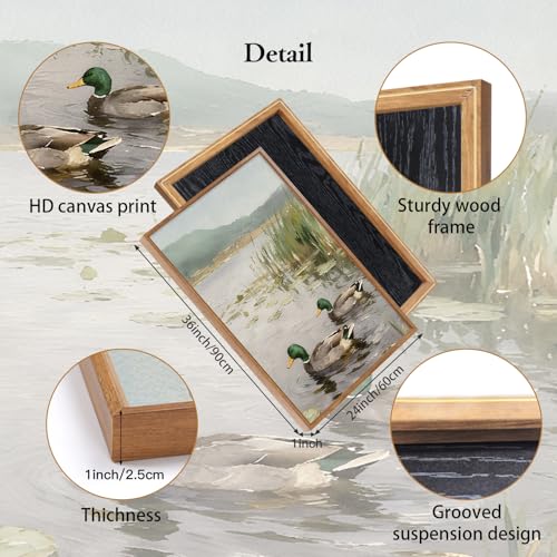 IARTTOP Farmhouse Mallard Duck Wall Art Vintage Wildlife Duck Wall Decor - color: Mallard Duck Wall Art, size: 24"L x 36"W