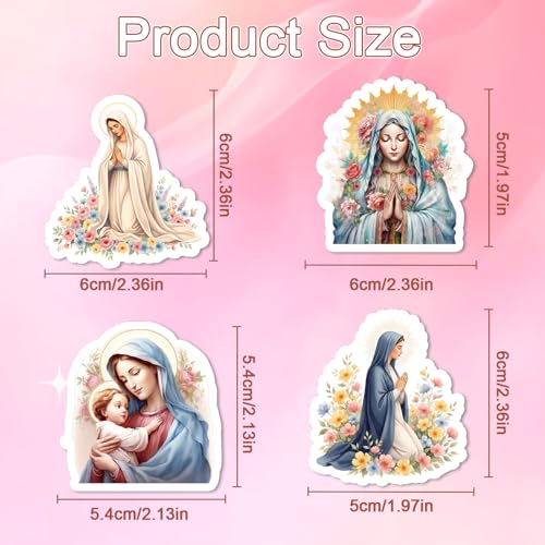 Virgin Mary Stickers for Adults - 50 Pcs Catholic Water Bottle Stickers, Blessed Mother Waterproof Scrapbook Sticker, Vinyl Decals for Luggage Laptop Journal - style: Catholic