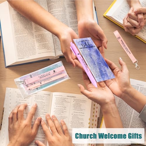 Sinload 50 Set Christian Gift Bulk Bible Emergency Numbers Bookmark with Silicone Keychains Scripture Quote Pen Religious Study Supplies for Father Day Church Bible Study Group (Watercolor) - color: Watercolour