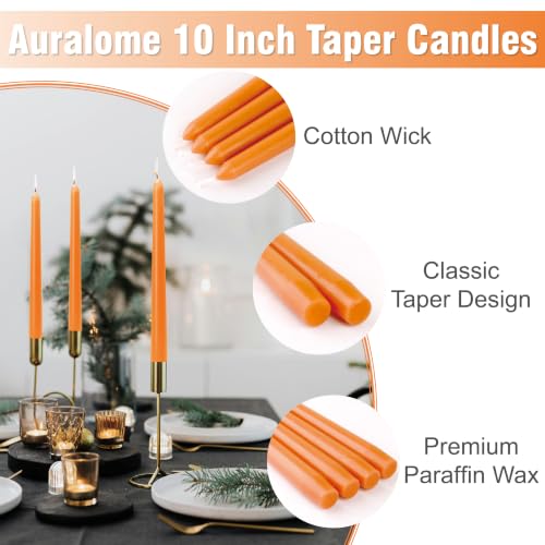 Orange Taper Candles - 12 Pack 10 Inch Orange Candlesticks Dripless Unscented Wax Long Burning Tall Halloween Tapered Candles for Easter Dinner Table Decor Thanksgiving Fall Weddings Party - color: 12-Orange, size: 12 Pcs