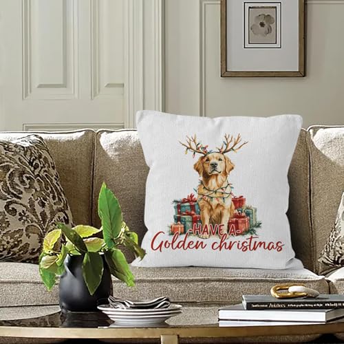 Golden Retriever Dog Christmas Decor Throw Pillow Covers 18x18,Golden Retriever Christmas Decorative Decorations Pillow Covers for Home Bedroom, Dog Gifts for Women - color: Dog