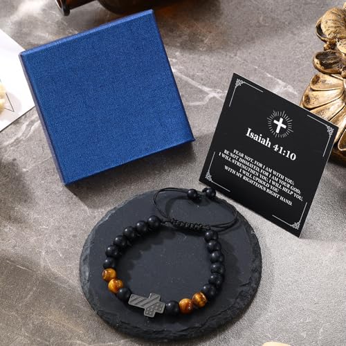 Cross Bracelet for Boys & Men, Adjustable Christian Beaded Bracelet - color: Beads-E-FEAR NOT