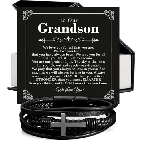 To My Grandson Bracelet Cross, Birthday Graduation Christmas Gift Bracelets Jewelry For Men From Grandparent With Heartfelt Message & Elegant Box - color: Version-05
