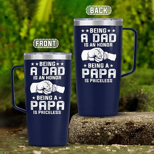 SANDJEST Papa Tumbler with Handle 20oz Coffee Travel Mug Cup Grandfather Gift for Grandpas Grandfathers Grandad Birthday Papa Gifts for Grandpa from Granddaughter Grandson - color: Papa