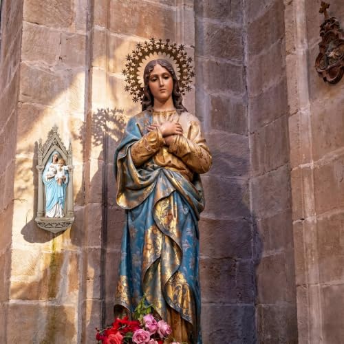 Yerliker Mary Statue and Child Holy Water Font Wall Plaque Renaissance Collection, 7.87" h, Resin Religious Gift, Inspirational Home Decor
