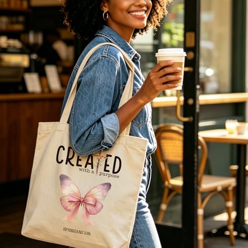 Christian Bible Tote Bag for Women Shopping Work Church with Inner Pocket - color: Beige 01