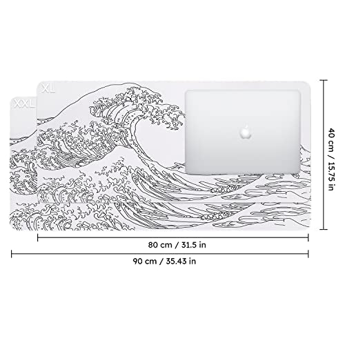 iCasso White Mouse Pad, Extended Gaming Desk Pad 35.4x15.7 in - color: White Wave of Kanagawa