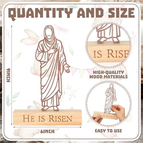 Thyle 9 x 6 Inches Easter Decor, He Is Risen Table Decoration, Wood Color