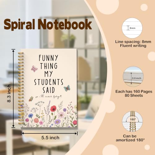JMICTUB Wildflower Teacher Spiral Notebook 5.5x8.3, Thank You Teacher Appreciation Gifts, Things I'll Never Forget Hardcover Lined Journal - color: Spiral notebook-06