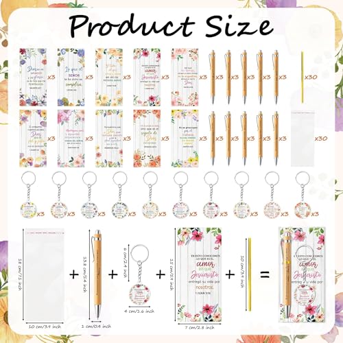 ANGOLIO 230 Spanish Christian Floral Religious Gifts Bulk, Back to School Regalos Bookmarks Cristianos En Español Bible Verse Bamboo Pen Keychain Inspirational Bookmark Gift for Teacher Church Favor - style: Floral