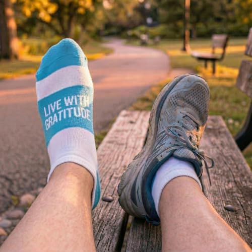 Gone For a Run Motivational Ankle Running Socks - Affirmation Runners Gifts - color: Live With Gratitude (Light Blue)