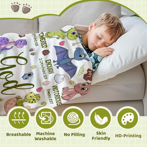 Dinosaur Christian Gift Blanket, God Says I Am Bible Verse Throw 40"x50" - color: Bible-dinosaur, size: 40"x50"