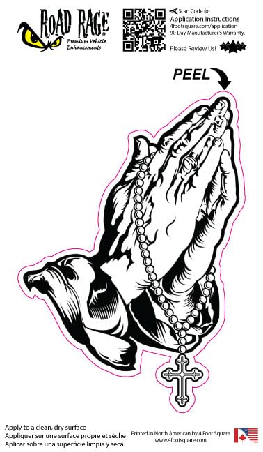 Praying Hands and Rosary Car Decal Show Off Your Faith - Premium Gloss Permanent Vinyl Sticker - Black & White - Waterproof and Weatherproof