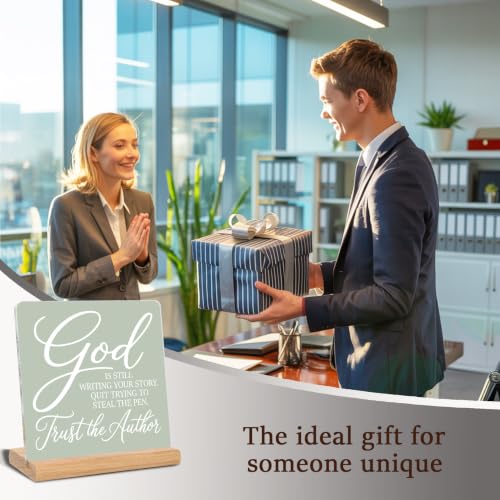 Christian Gifts for Women Men, God is Still Writing Your Story Quotes Bible Verse Acrylic Plaque Signs, Inspirational Gifts, Office Home Desk Decor Signs(Light Green) - color: God is Still 3