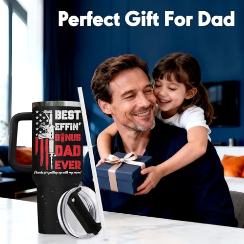 34HD Bonus Dad Best Step Ever Nutrition 40 oz Tumbler with Handle, Dad Gift - color: Best Bonus Dad Ever