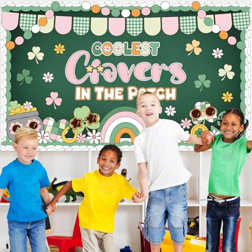 St. Patrick's Day Bulletin Board Decoration Boho Hippie Groovy Classroom Bulletin Board Set Lucky Shamrock Clover Rainbow Daisy Flower Paper Cutouts for Irish Holiday School Chalkboard Wall Door Decor - style: Shamrock