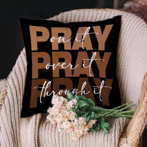 Christian Pray Scripture Black Orange Throw Pillow Covers 18x18in