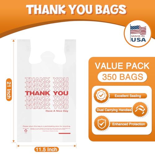 Glotoch Thank You Shopping Plastic Bags with Handle White (350 Count) - color: White, size: 350 Count