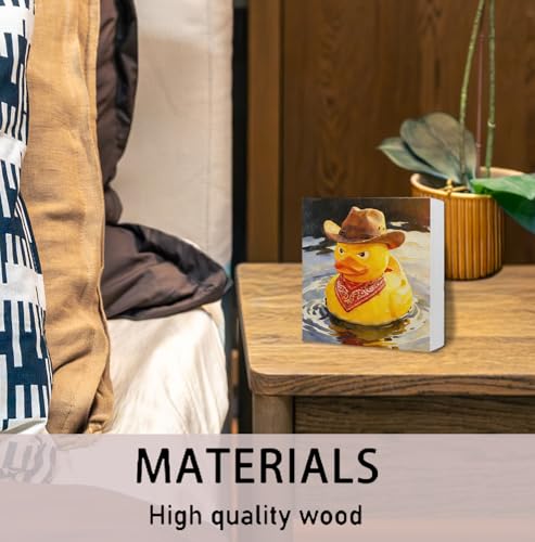 Western Cowboy Duck Wooden Box Sign, Gifts for Duck Lovers, Country Cowboy Rubber Ducks Wood Signs for Kids Boys Room Nursery Home Desk Table Shelf Decoration, 5x5 Inch - color: Western Cowboy Duck