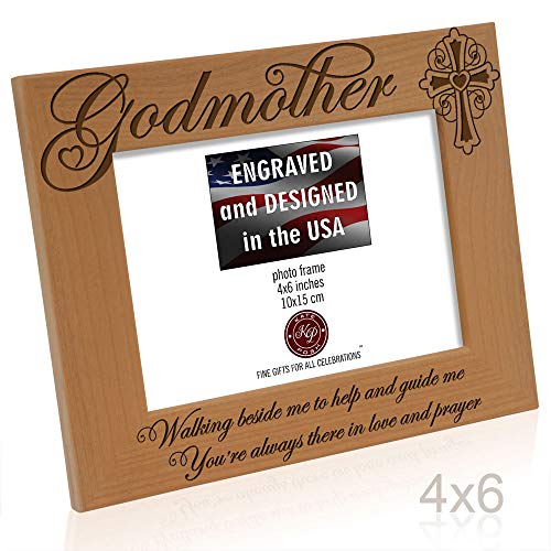 KATE POSH - Godmother Engraved Natural Wood Picture Frame, Cross Decor, Baptism and Religious Catholic Gifts, Thank You Gift from Godchild (4" x 6" Horizontal) - size: 4x6 Horizontal (Godmother)