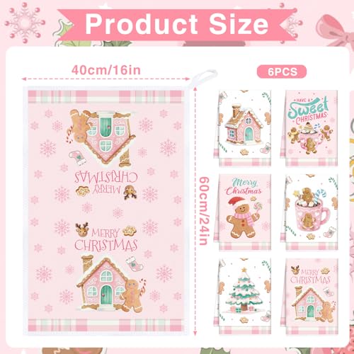 Pink Christmas Kitchen Towels, 6PCS Gingerbread Hand Tea Towels Set Xmas Housewarming Gifts, Candy Cane Kitchen Dish Clothes Bathroom Holiday Decor Supplies - color: Gingerbread