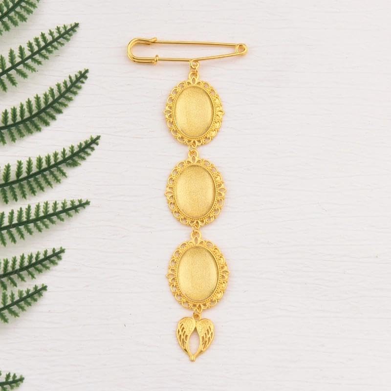 Wedding Double Picture Frame Brooch for Bride Grooms Boutonniece Pin for Wedding Bouquet - color: golden lace frames