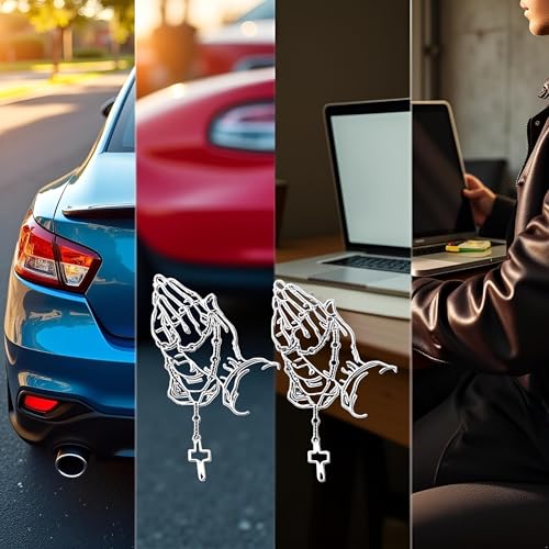 2 Pcs/Set White Hands Praying Pearl Jesus Car Sticker, Personalized Rosary Car Sticker, Waterproof Christ Decal Stickers Bumper Stickers for Laptop Motorcycle Door Wall Decoration