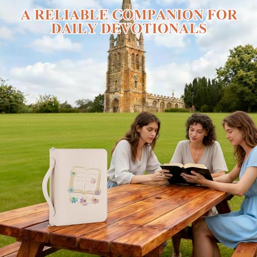 AKONEGE White Bible Cover with Handle & Shoulder Strap for Women Girls - color: White