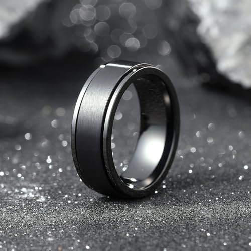 King Will 316L Stainless Steel Spinner Ring for Men Women Size 4-16 - color: A-Matte Black