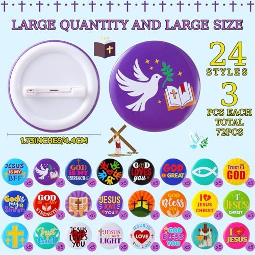 Simgoing 120 Pcs Jesus Pins Christian Button Badges, 24 Styles Bible Verse