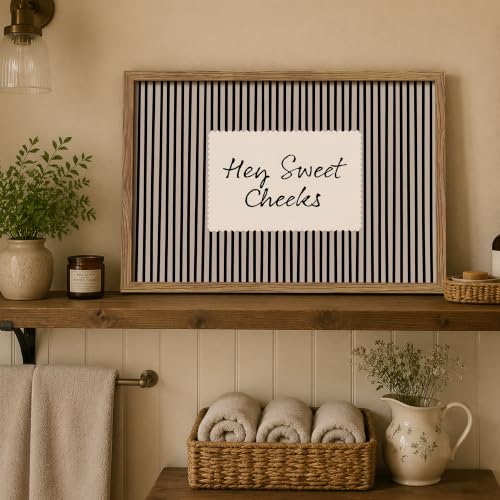 Hey Sweet Cheeks Wall Art, Funny Bathroom Sign Canvas Wall Decor Painting, Trendy Black and White Stripes Quote Poster Print Picture for Bathroom Restroom 16x24 Inch Framed - color: Hey Sweet Cheeks, size: 24"L x 16"W