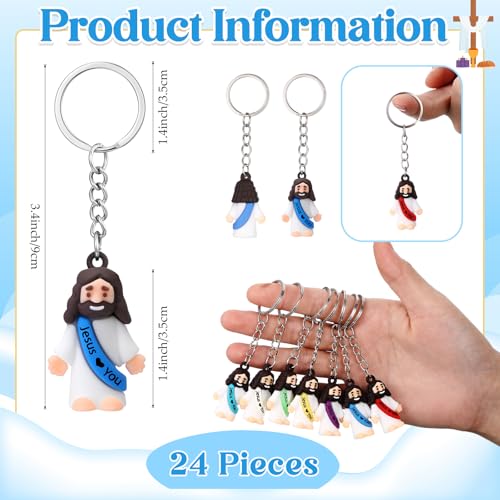 Sumind 24 Pcs Jesus Figurine Christian Keychain Religious Keychain Bulk Classic Christian Rings for Christ(White Jesus Loves You,7 Color) - color: 7 Color, style: White Jesus Loves You