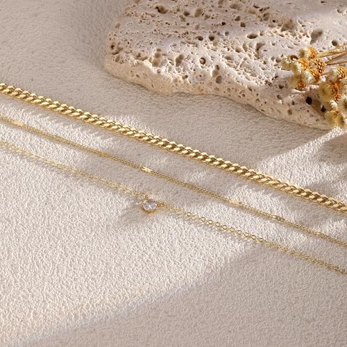 Layered Gold Necklace for Women, 14K Gold Plated Necklace Stack Set, Dainty Pendant Necklace Non Tarnish, Fashion Bow CZ Circle Star Hammered Cross Jewelry Gift for Women - color: Gold-01