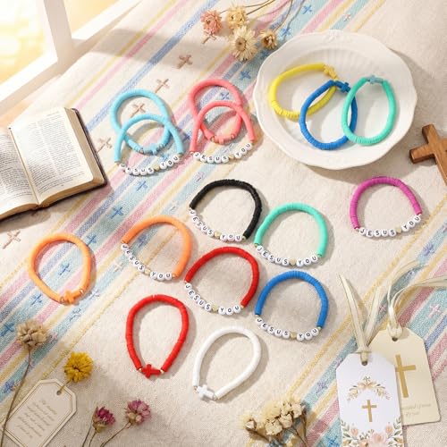 Landical 20 Pcs Cross Bracelets and Jesus Loves You Bracelet Bulk - color: Rainbow