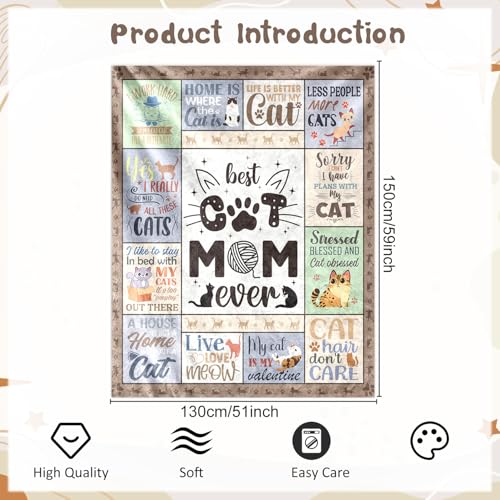 Wxiben Cat Mom Throw Blanket - Cats Mom Gifts for Cats Lovers Cat Mom Ever Throw Blanket Soft Flannel Blanket Gift for Women Pets Lover Gifts for Cats Owners Mother Chair Sofa Bed Home Decor 60x50 - color: Cat Mom Blanket
