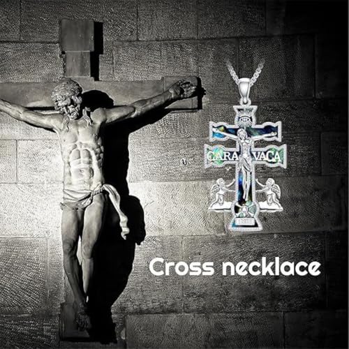 Cross Necklace Origami/Wooden/Caravaca/Faith Pendant Necklace Christian Religious Catholic Cross Jewelry Gift for Women Men - color: Caravaca Cross silver